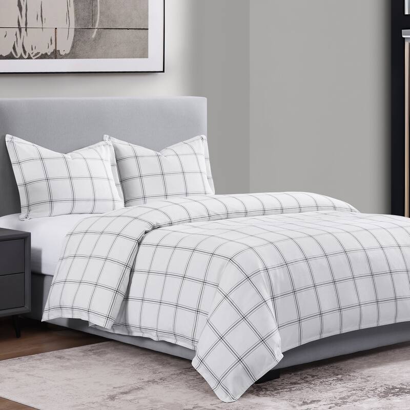 HiEnd Accents Windowpane Plaid Modern Rustic Bedding 3 Piece Comforter Set
