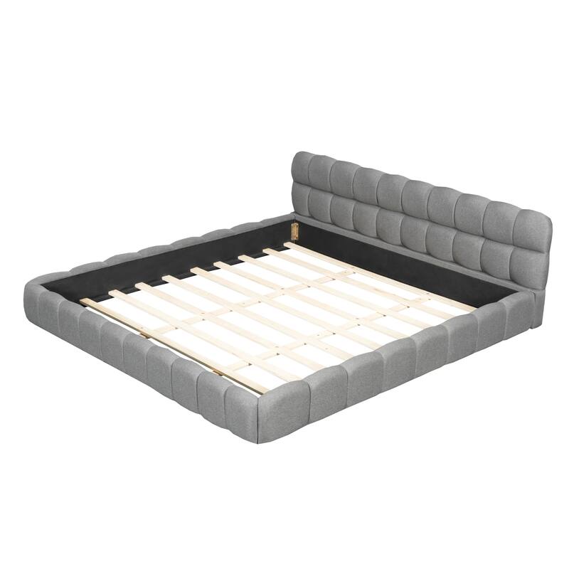 Roomfitters King Size Upholstered Platform Bed, Low Profile Fabric Bed Frame with Solid Wood Support