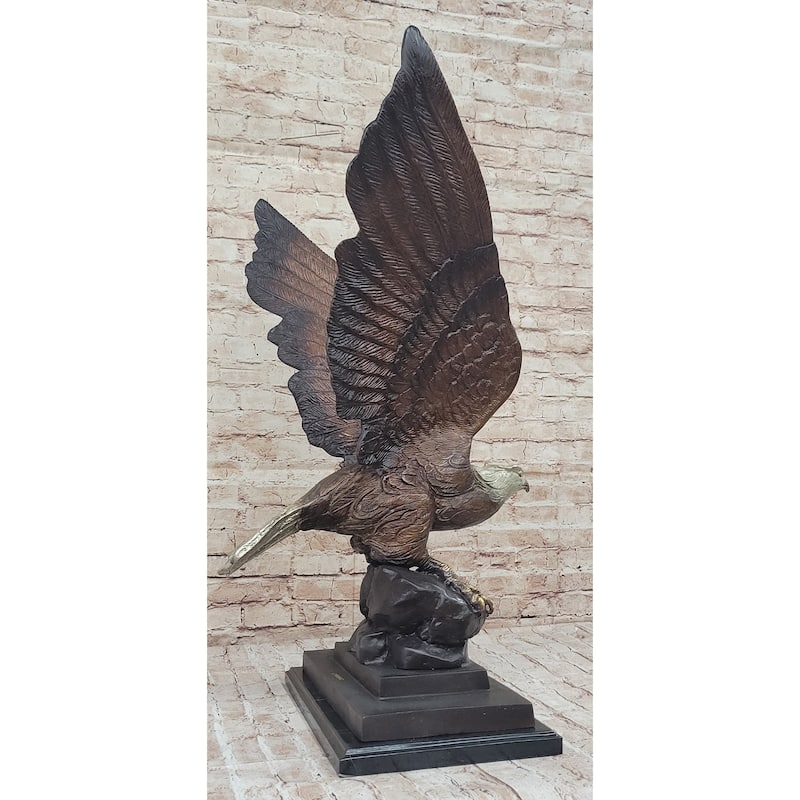 American Bald Eagle Perched On Rock - Bronze Metal Sculpture By J. Moigniez