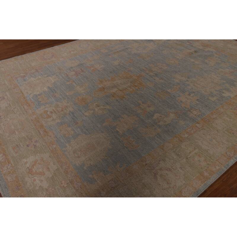 Blue Oushak Turkish Area Rug Handmade Vegetable Dye Wool Carpet - 7'10"x 10'0"