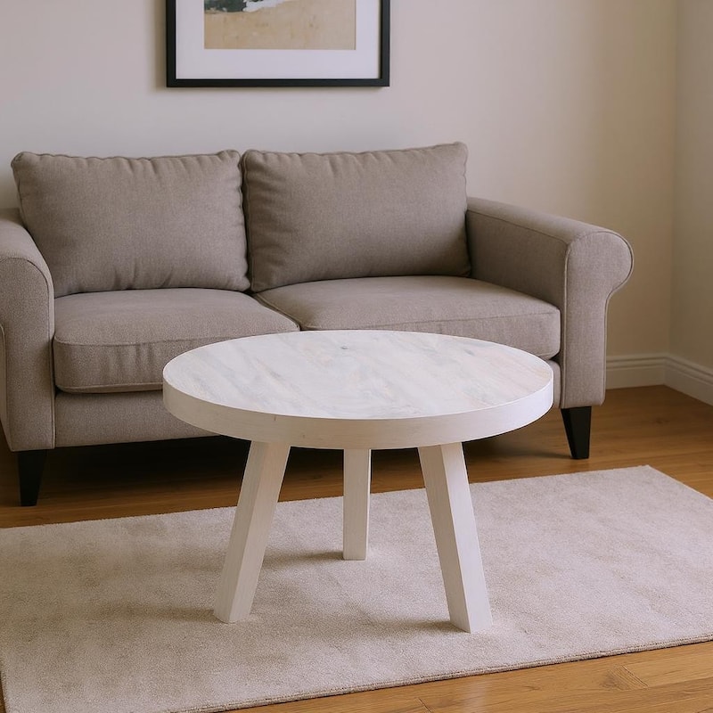 HomeRoots 36" White Solid Wood Round Cross Legs Coffee Table - 36.00 in. x 18.00 in. x 36.00 in. - White