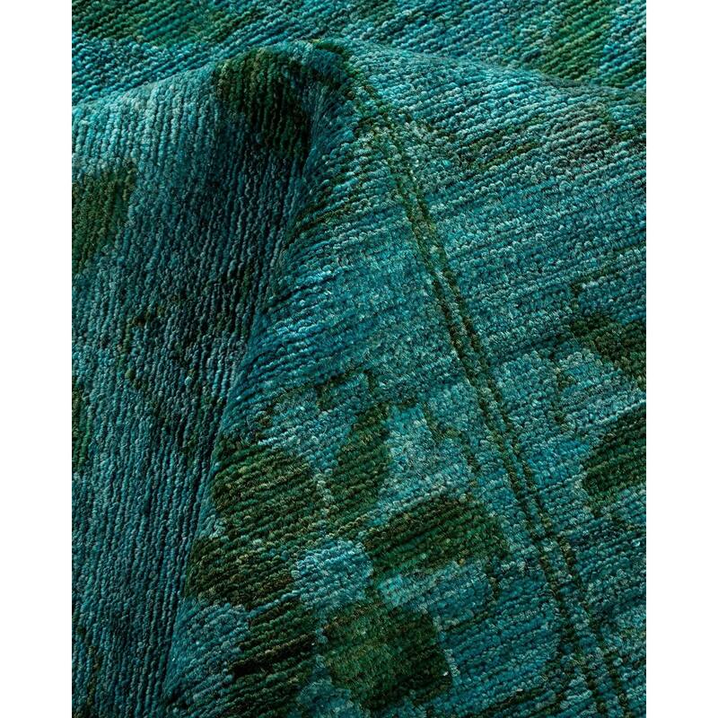 Overton Hand Knotted Wool Vintage Inspired Modern Contemporary Overdyed Blue Area Rug - 12' 4" x 17' 9"