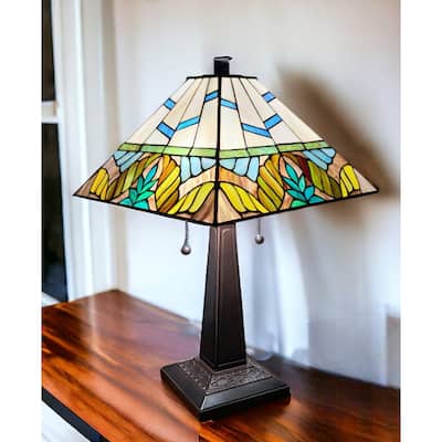 22-Inch Dark Brown Metal Two Light Table Lamp with White Shade - 21.00" x 22.00" x 11.00"