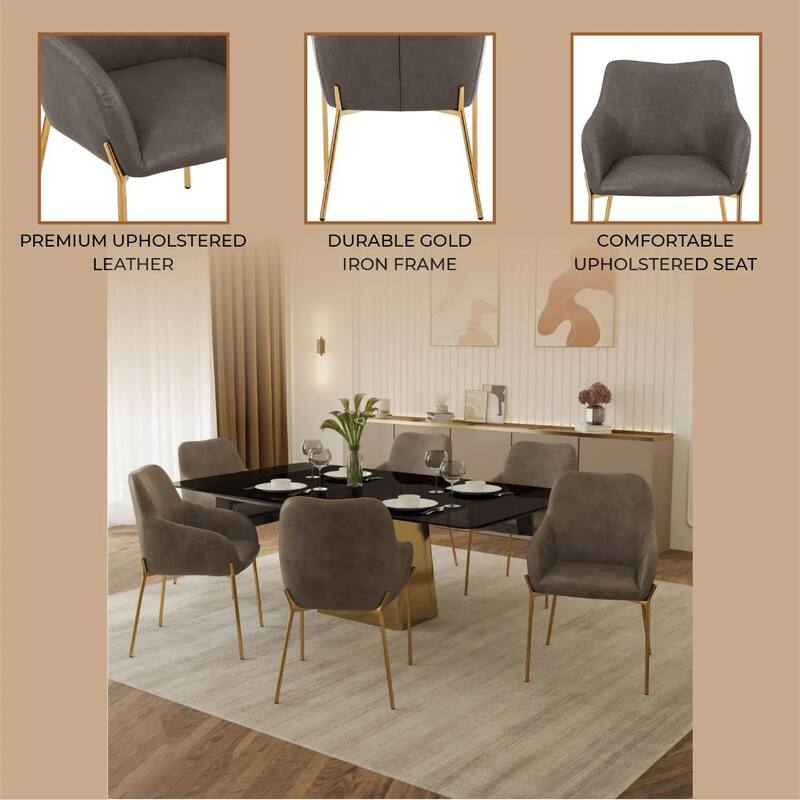 Zaire Upholstered Dining Chair in Velvet/Leather/Boucle with Gold Chrome Iron Set of 4