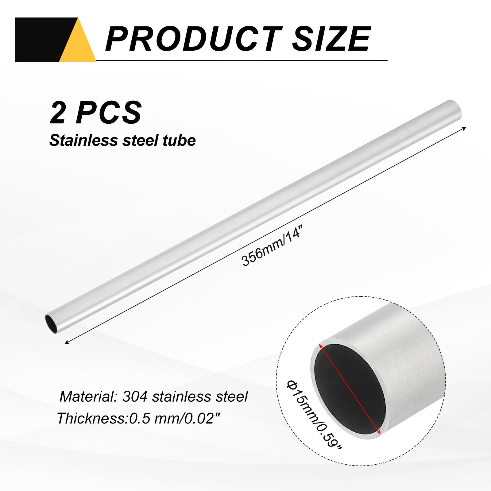 304 Stainless Steel Tubing, Round Metal Pipe Steel Tube for Industrial Machinery DIY Crafts Model - Silver