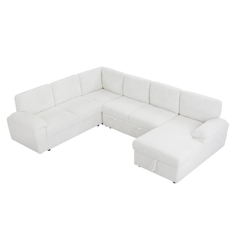118.09'' Versatile Modular 6 Seater Sectional Sofa with Chaise, Pull-Out Bed, and Storage, Upholstered Deep Seat Couch