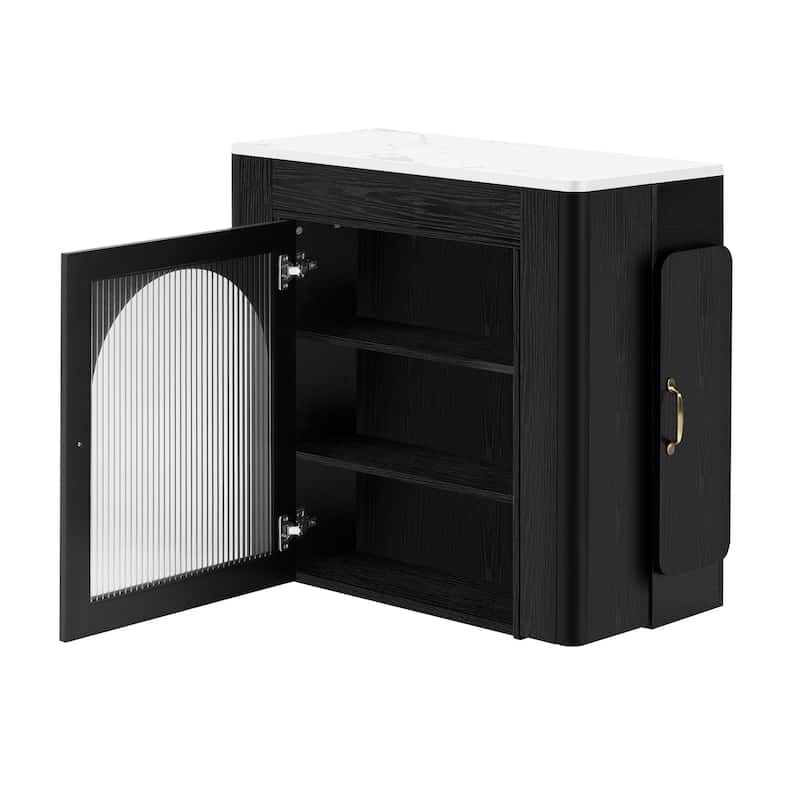 Extendable Kitchen Island Table with 3 Removable Leaves, Power Outlet & Storage Cabinet