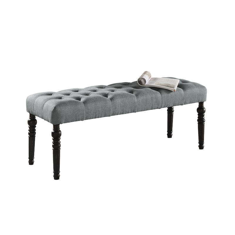 Fabric Tufted Turned Leg Dining Bench