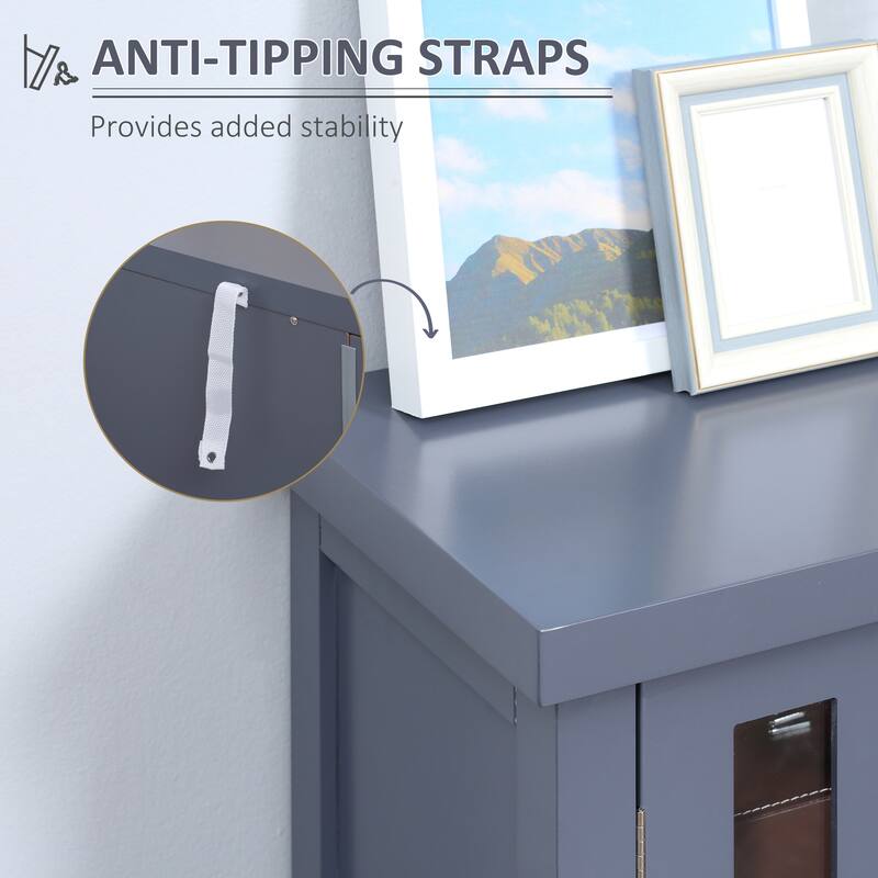 Modern Buffet Cabinet with Stripe Pattern and Adjustable Storage Shelf, 4 Tempered Glass Doors