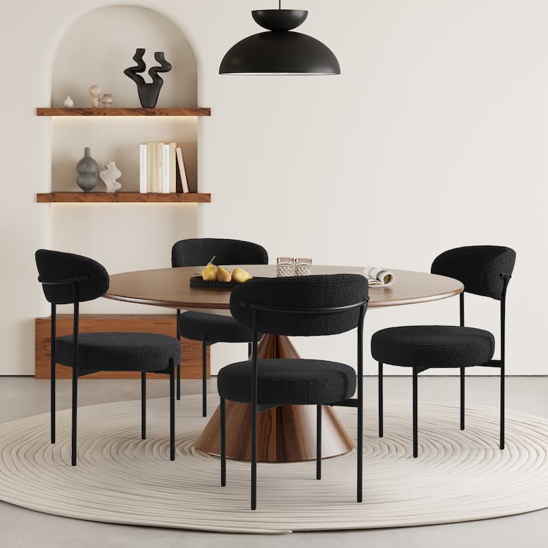Bayville Mid-Century Curved Back Fabric Upholstered Metal Dining Chair (Set of 4)