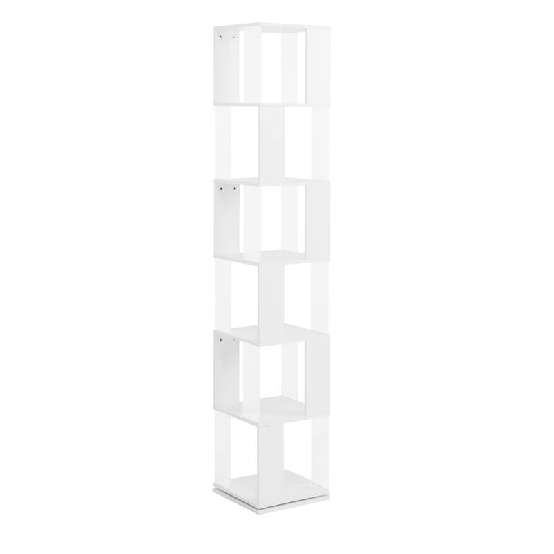 6 tier Rotating Bookshelf, Floor Rack Simple Bookcase with Acrylic plate Student Multi-Function Creative Bookshelf