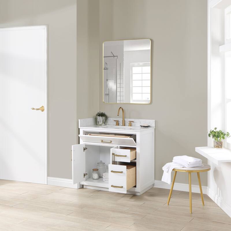 Altair Gavino Bath Vanity with Grain White Composite Stone Top and Mirror