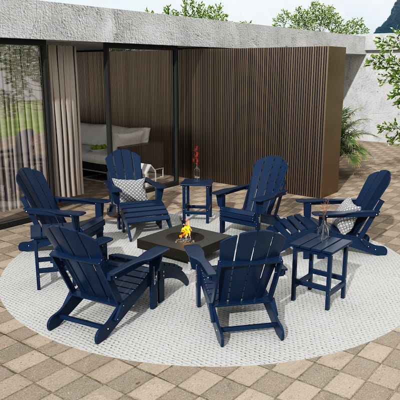 Laguna Hdpe All Weather Outdoor Patio Foldable Adirondack Chairs Conversation Set (12-Piece Set) - Navy Blue
