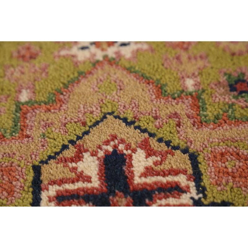 Green Geometric Heriz Serapi Indian Runner Rug Handmade Wool Carpet - 2'6" x 8'1"