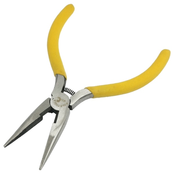 Unique Bargains 4.9" Yellow Plastic Handgrip Straight Needle Nose Plier Repair Tool