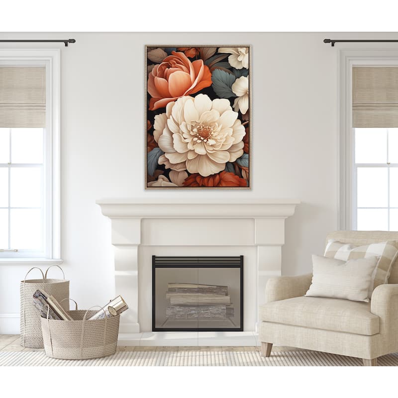Sylvie Beaded Peach Flora Framed Canvas by Creative Bunch Studio