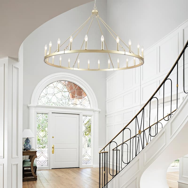 24-Light 51.97-inch Dimmable Round Wagon Wheel Chandelier for Dining Room