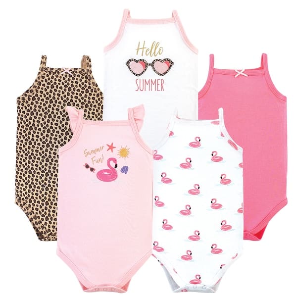 slide 1 of 1, Hudson Baby Infant Girl Cotton Sleeveless Bodysuits 5pk, Summer Fun 0-3 Months - Summer Fun