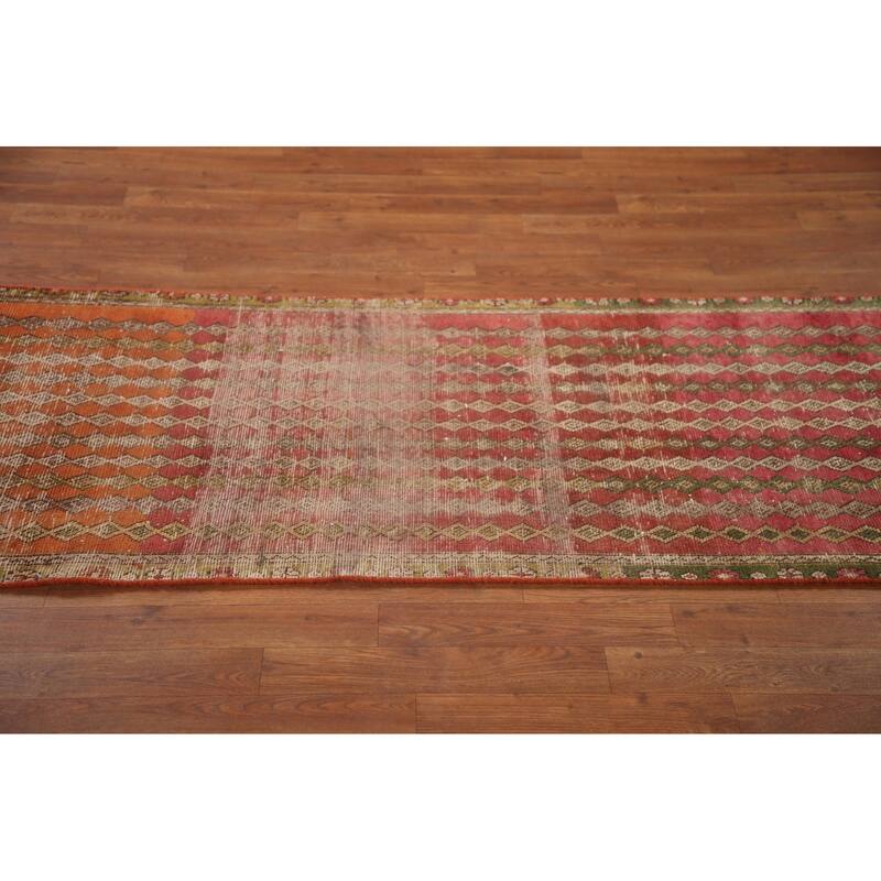 Vegetable Dye Tabriz Persian Antique Runner Rug Handmade Wool Carpet - 2'7"x 10'1"