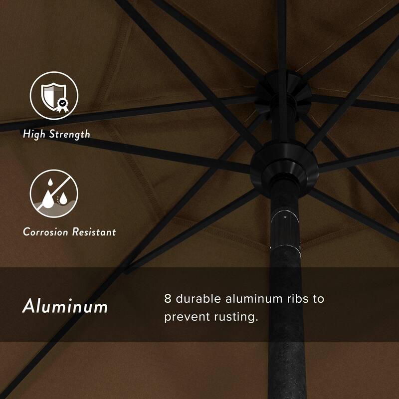 California Umbrella 9-foot Round Crank Lift, Push ButtonTilt, Black Frame Finish, Aluminum Patio Umbrella with Sunbrella Fabric