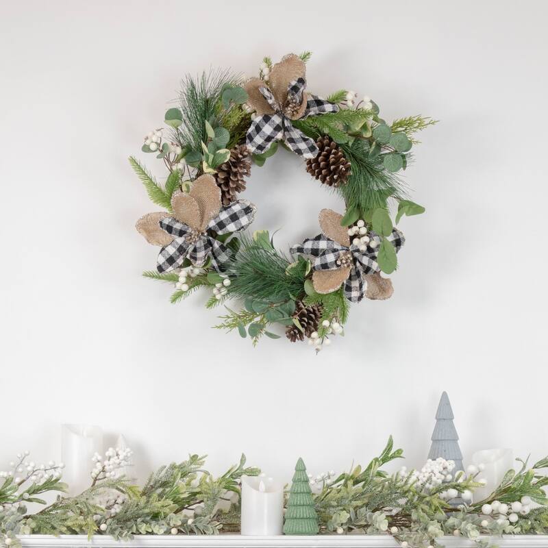Magnolia Frosted Pine Cones Artificial Christmas Wreath 22-Inch, Unlit