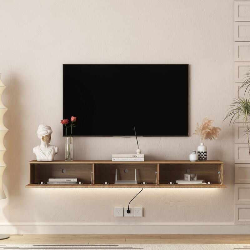 69" Wall Mounted TV for TVs up to 65'', Floating TV Stand with LED Lights & Power Outlet