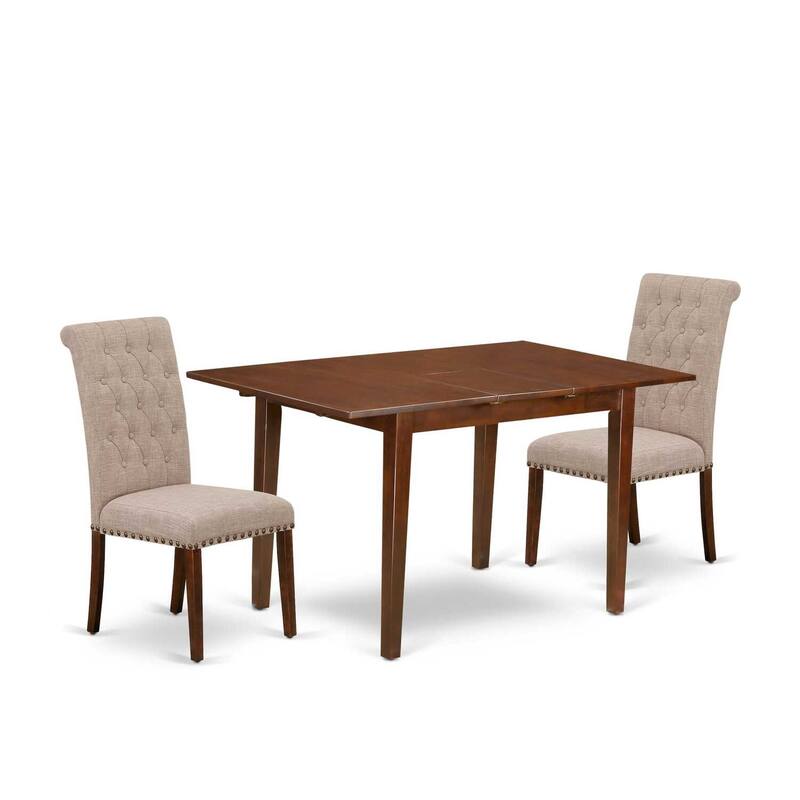 HomeStock 3-Piece Mahogany Finish Rectangular Solid Wood Top With Butterfly Leaf Dining Table Set