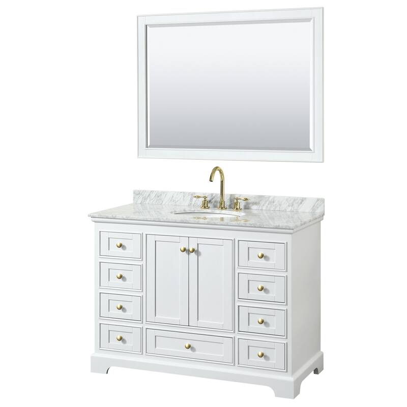 Wyndham Collection Deborah 48" Free Standing Single Vanity Set with - White / White Carrara Marble Top / Brushed Gold - Painted