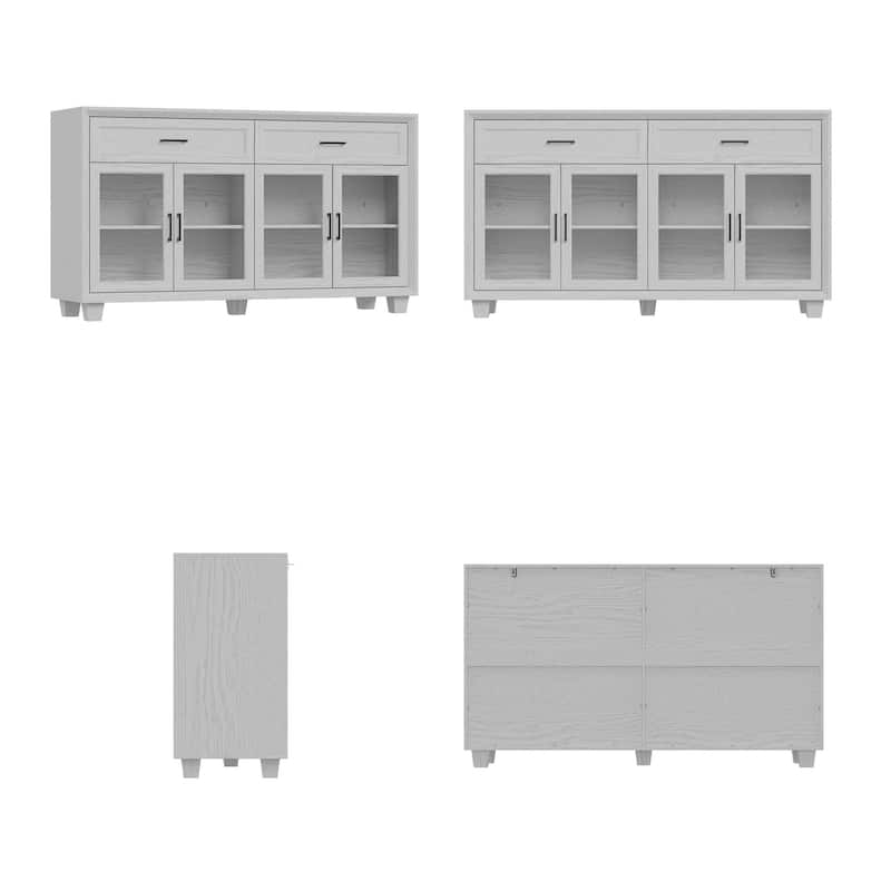 Glass Storage Cabinet with Doors,TV Stand for Living Room,Pantry,Brown/White