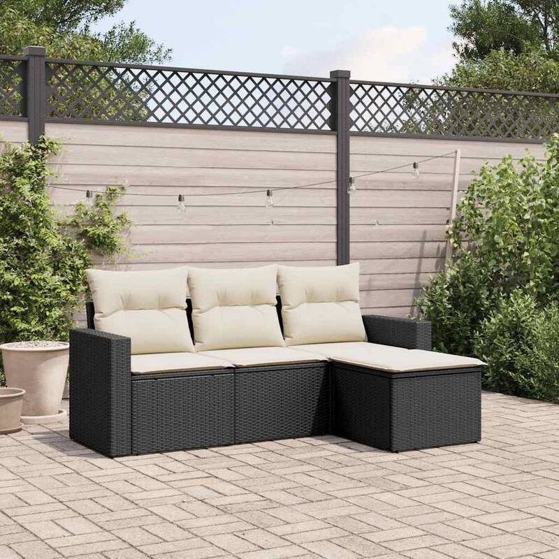 vidaXL Garden Sofa Set 5 Piece with Cushions Outdoor Sofa Couch Poly Rattan - Black and Cream - 24.4 x 25.8 x 27.2 in (W x L x H)