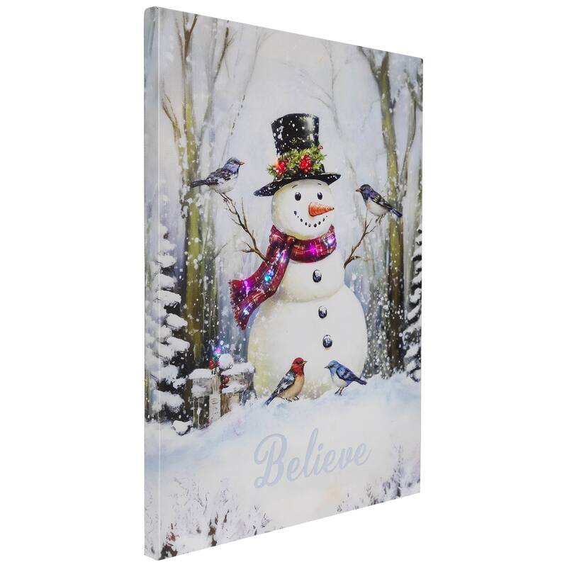 LED SnowmanBird Friends Christmas Canvas Wall Art 15.75" x 11.75"