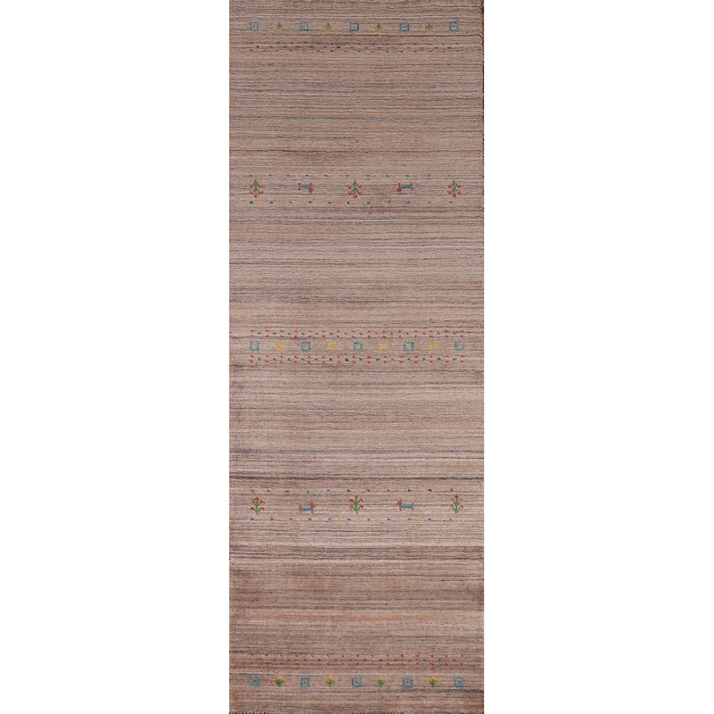 Little Animals Brown Gabbeh Indian Runner Rug Handmade Wool Carpet - 2'6"x 9'9"