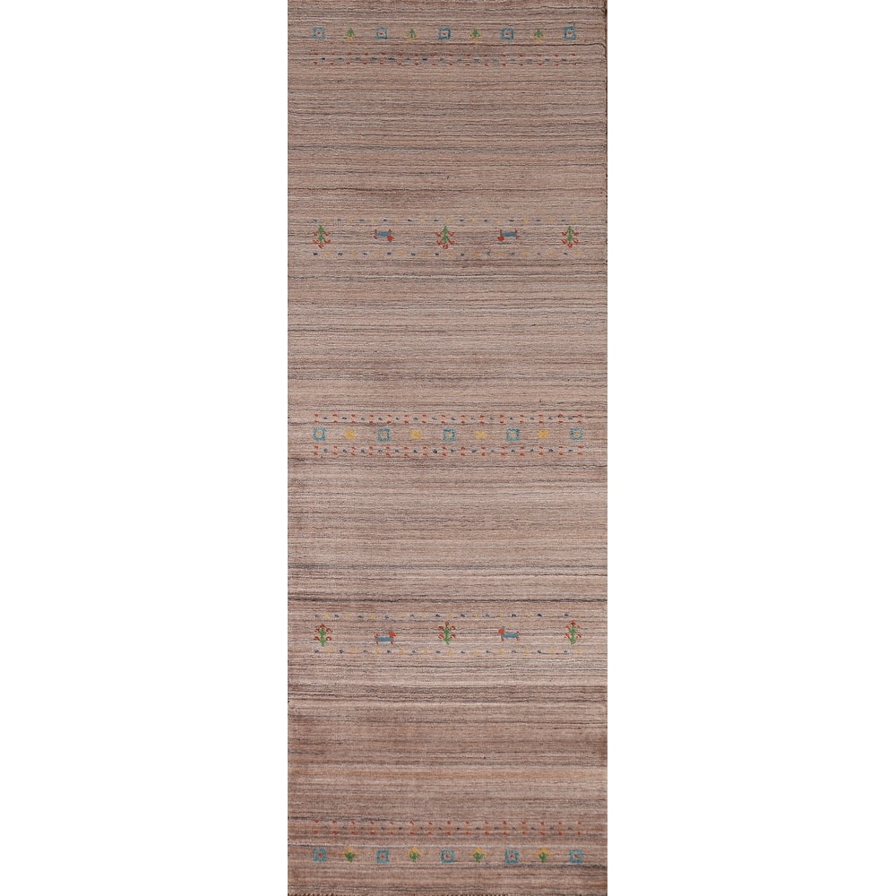 Little Animals Brown Gabbeh Indian Runner Rug Handmade Wool Carpet - 2'6"x 9'9"