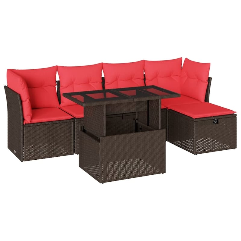 vidaXL Patio Sofa Set with Cushions and Table Outdoor Garden 6 Piece Poly Rattan