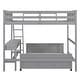 preview thumbnail 9 of 7, Gray Pine Wood Bunk Bed with Desk and Drawers, Movable Lower Bed, Full-Length Guardrail
