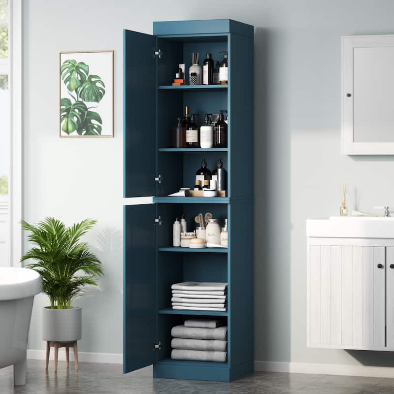 100% Solid Wood Tall Freestanding Bathroom Linen Cabinet with Doors, Adjustable Shelves, Modular Storage, 16.5" W x 71.5" H