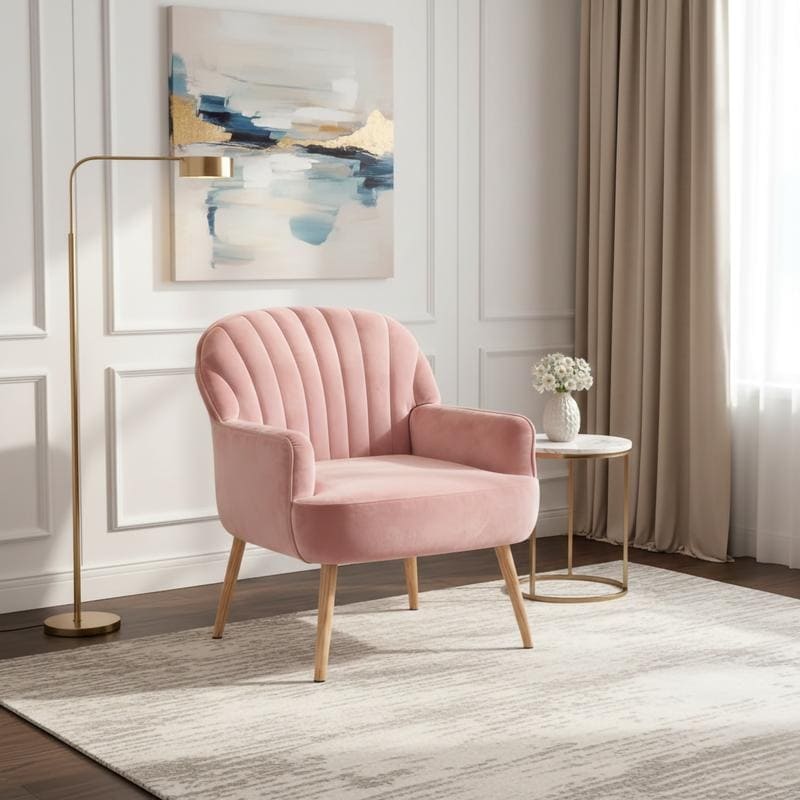 Velvet Barrel Accent Chair with Metal Legs, Modern Style for Living Room and Office