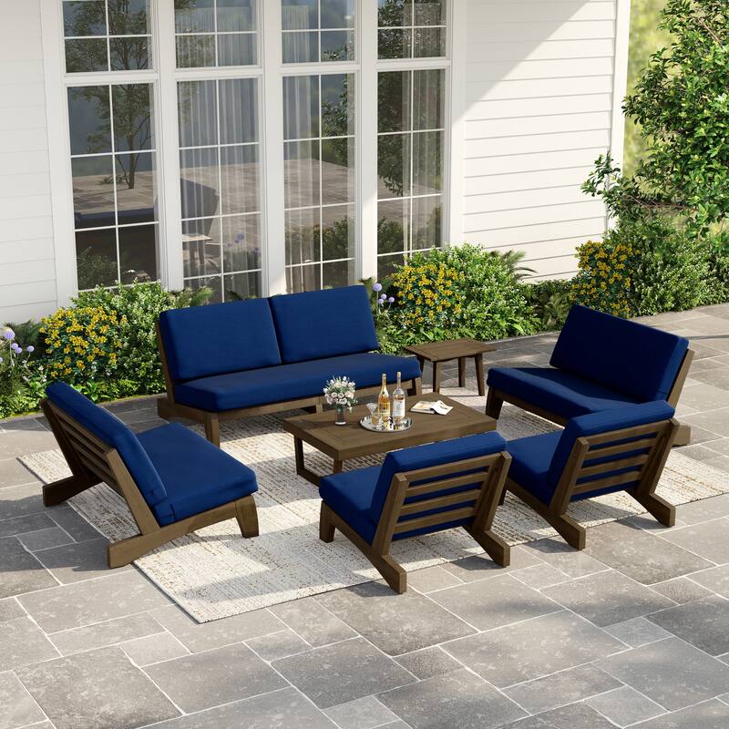 Casual Large Teak Outdoor Patio Conversation Set