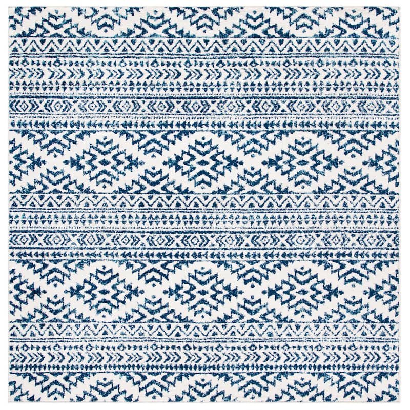 SAFAVIEH Tulum Bora Moroccan Boho Chic Area Rug - 12' Square - Ivory/Navy