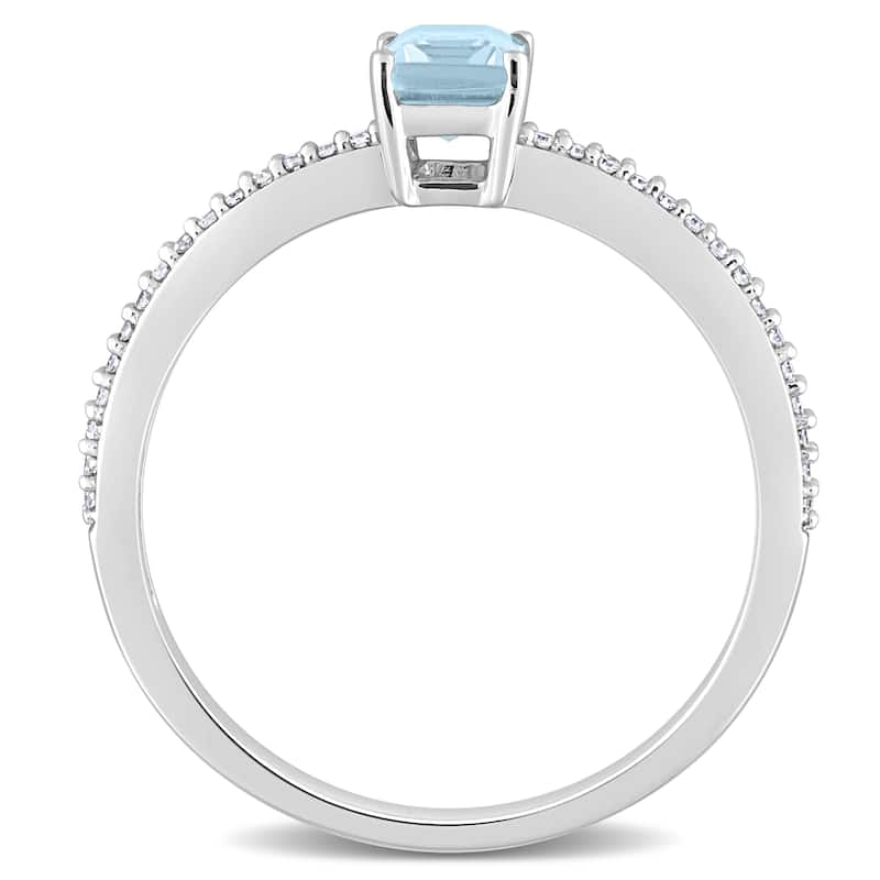 Miadora 10k White Gold Octagon-cut Blue Topaz and 1/10ct TDW Diamond Birthstone Ring