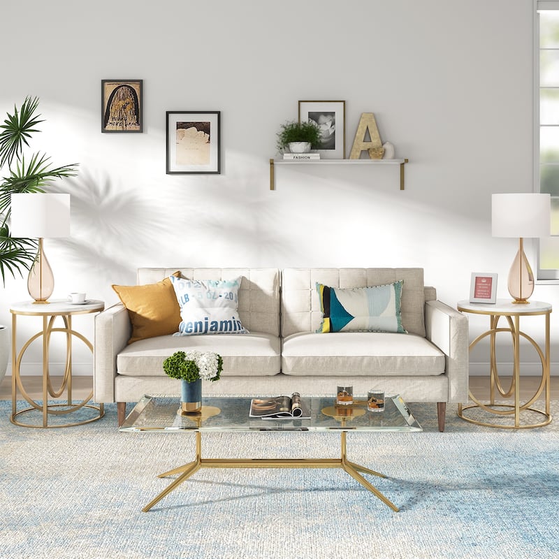 Modern Round Side End Table for Living Room, Tall Narrow Nightstand for Bedroom