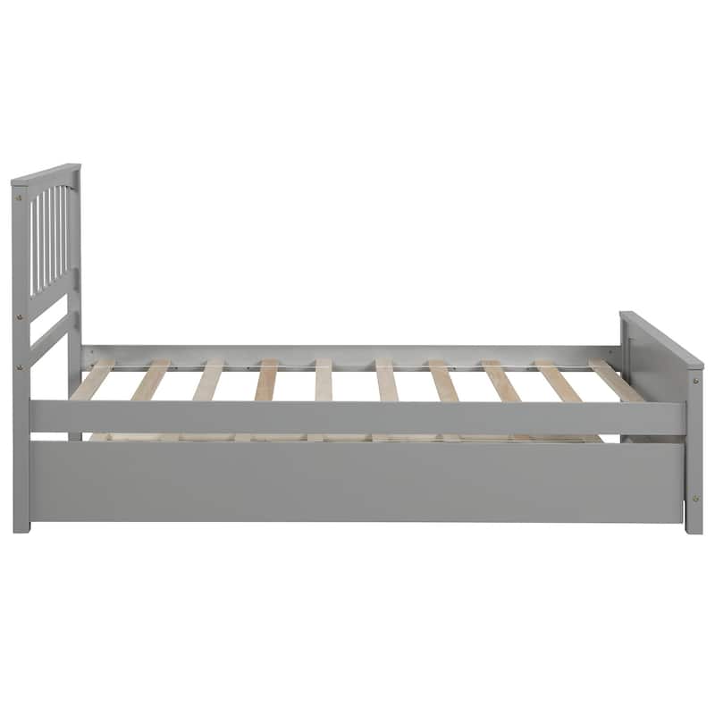 Twin Size Platform Bed with Trundle Bed, Headboard and Footboard