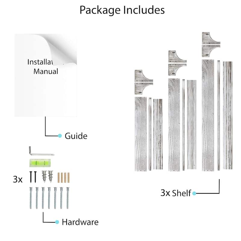 Wallniture Angel White Wall Shelves, Multi Length Bookshelves for Wall Decor, Shelving Unit for Storage,Display Shelves, 3pcs