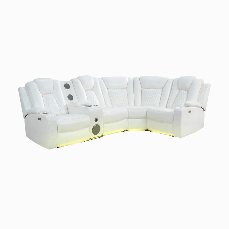 Premium Air Leather Home Theater Loveseat with LED Lights, Recliner with Built-in Speakers & Wireless Charging