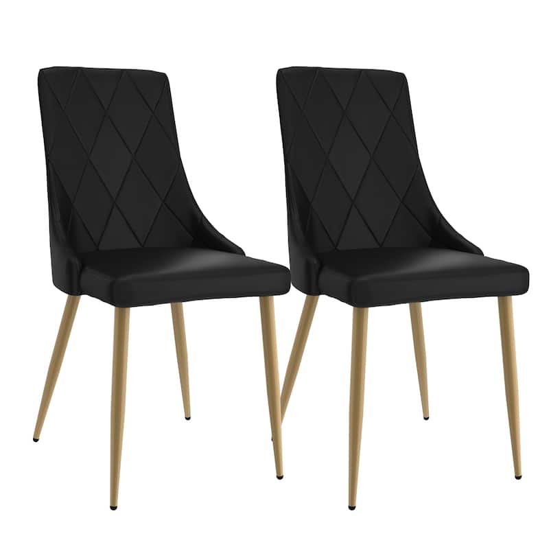 Set of 2 Contemporary Faux Leather and Metal Side Chair - N/A