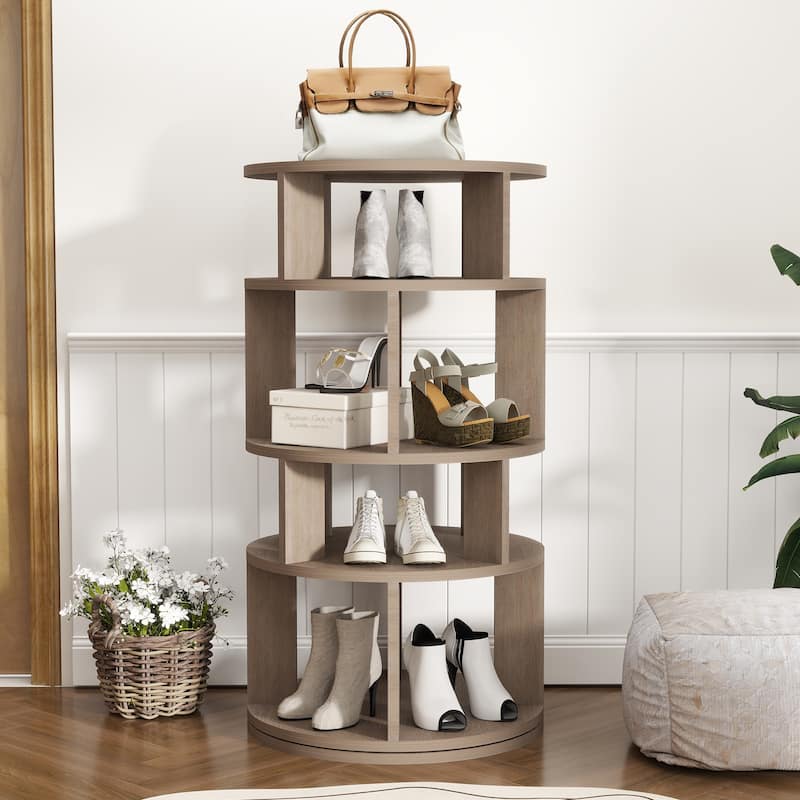 16 Pair Rotating Shoe Rack Tower, Spinning Shoe Storgae Rack - 16 Pair - Grey