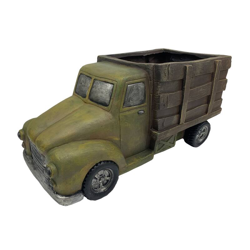 Stake Box Truck Outdoor Garden Planter - 21.5" - Green and Brown