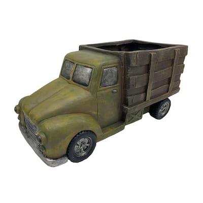 Stake Box Truck Outdoor Garden Planter - 21.5" - Green and Brown