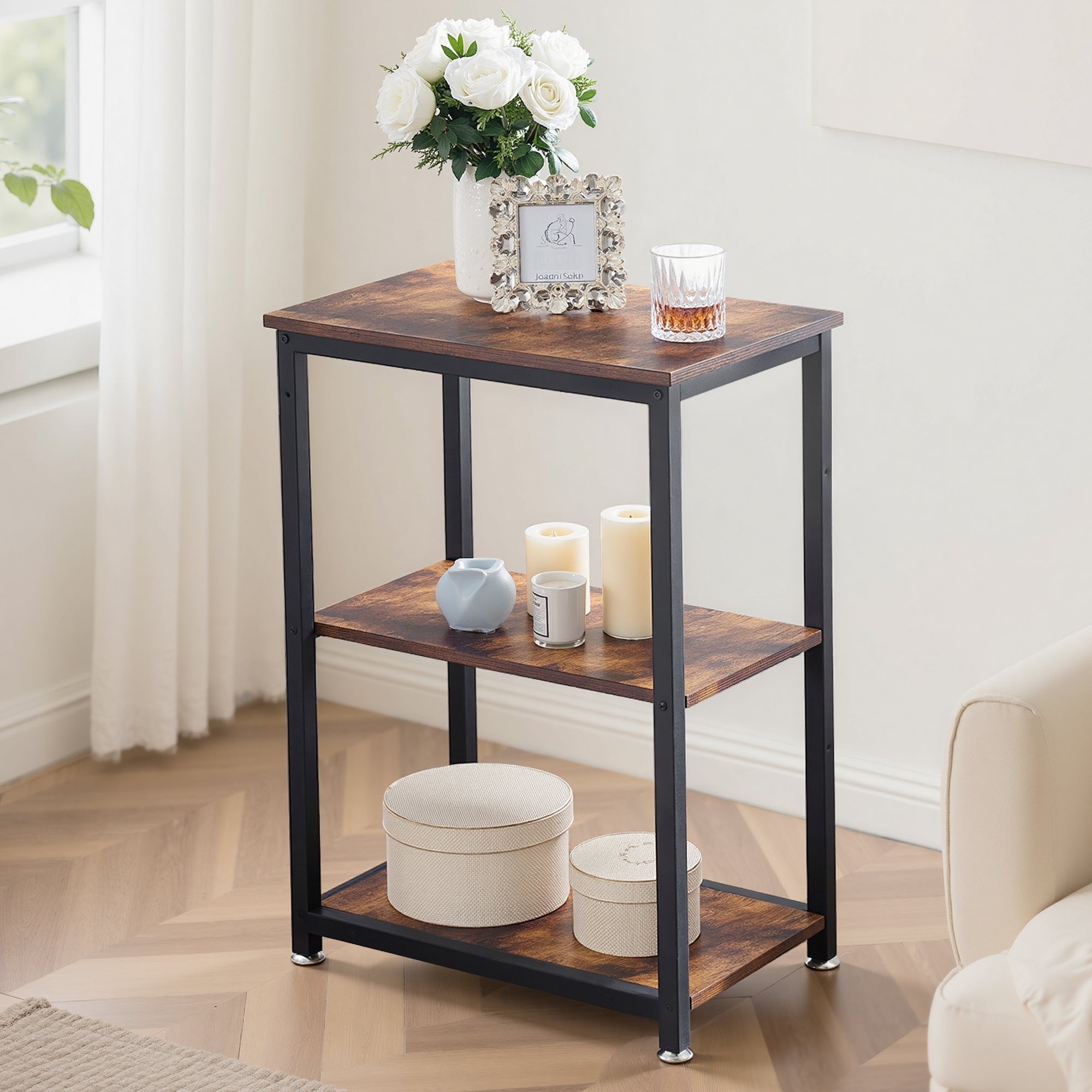 Javlergo Industrial End Side Tables Nightstand with 3-Tier Storage Shelf