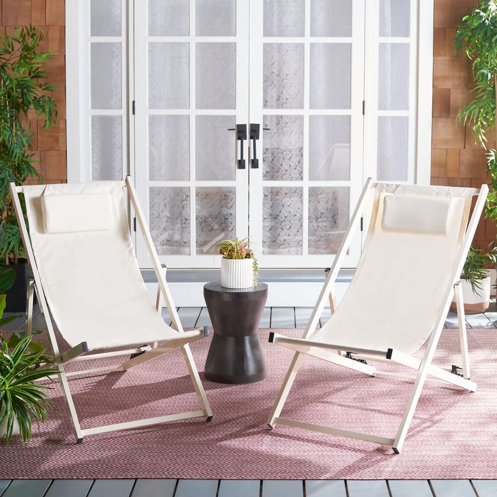 SAFAVIEH Outdoor Charlee Set of 2 Sling Chairs - 42" W x 26" D x 31" H - 42Wx26Dx31H